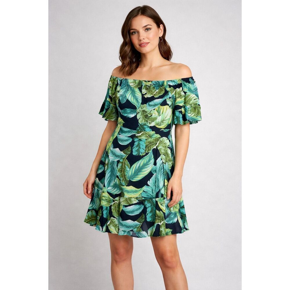 Forever 21 Tropical Leaf Off Shoulder Mini Dress Women’s M